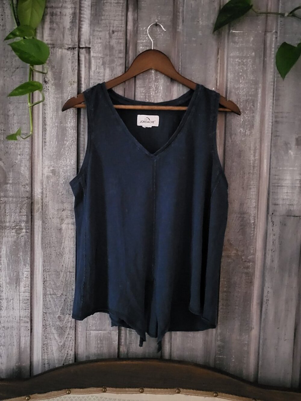 V-Neck Sleeveless Tie Front Top Blue